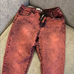 Fashion Nova Red Acid Wash Skinny Jeans